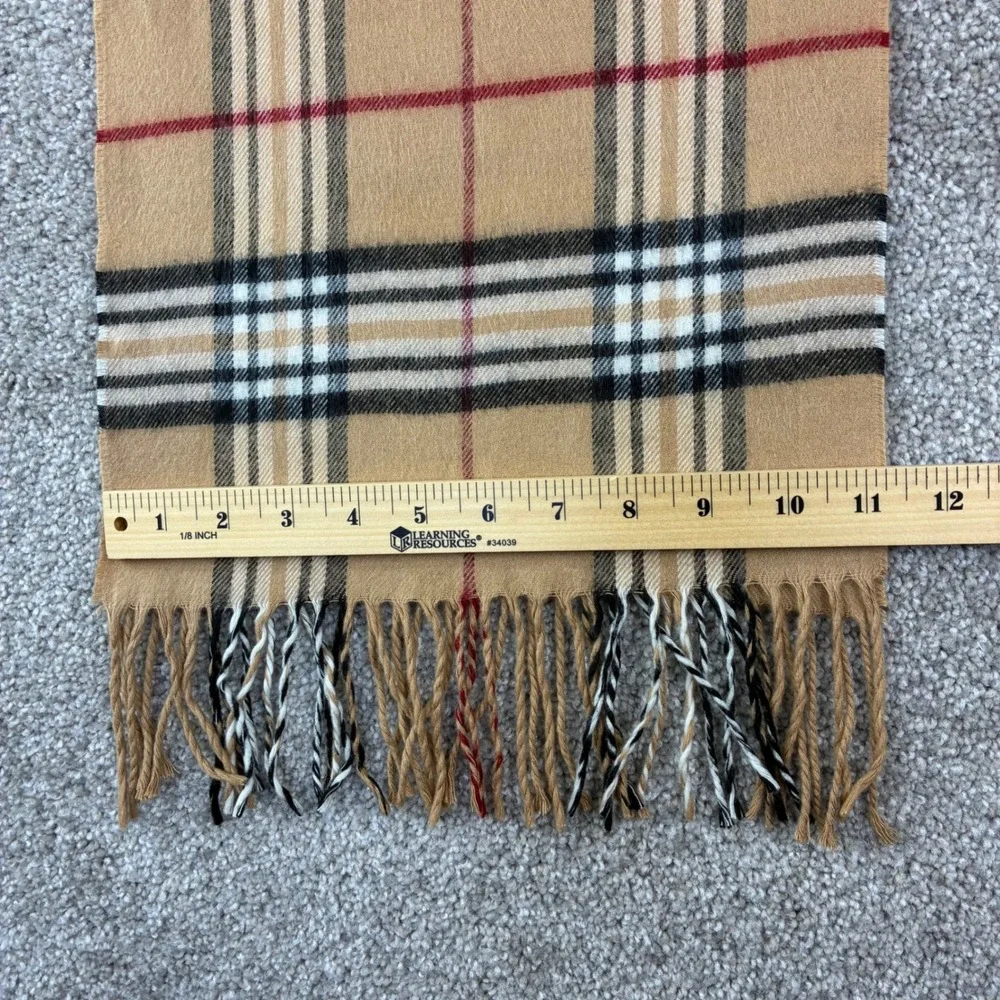 V Fraas Casanova Scarf Tan Plaid Fringe Made Germany Preppy Old Money Classic OS